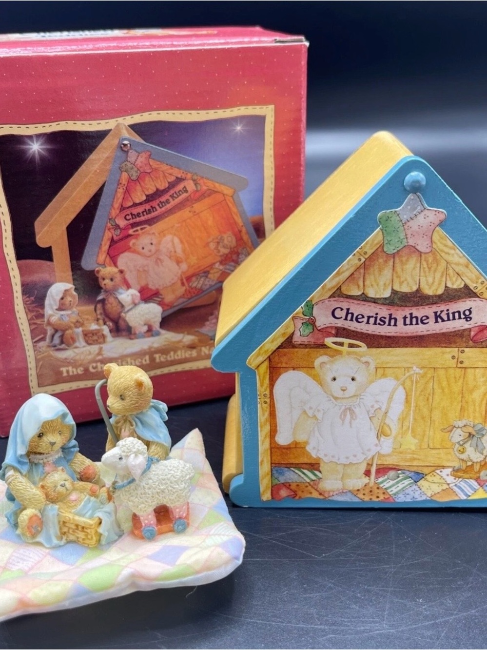 Vintage 1993 Enesco Cherished Teddies Nativity "Cherish The King" box